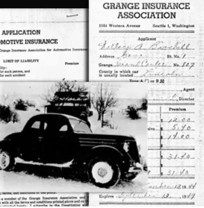 Grange's first auto policy in 1944 with new company name